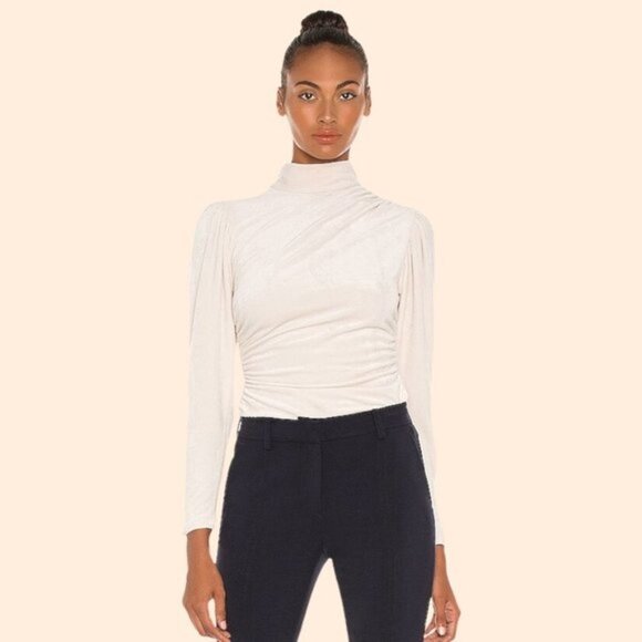 A.L.C. Joss Rice Cream White Corduroy Mock Neck Ruched Long Sleeve Top Size 0 - Picture 1 of 11
